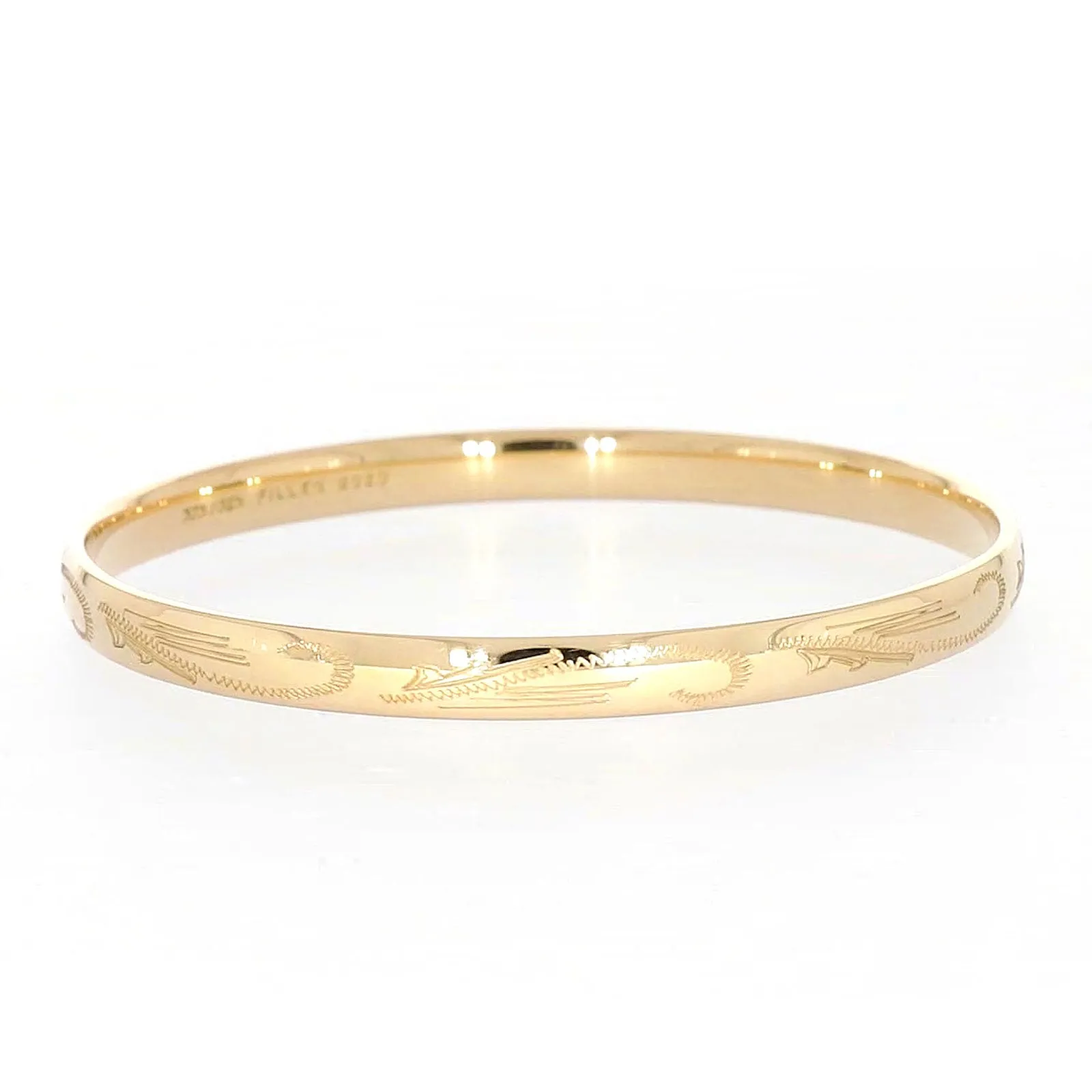 9ct Yellow Gold Silver Filled 68x6mm Engraved Bangle