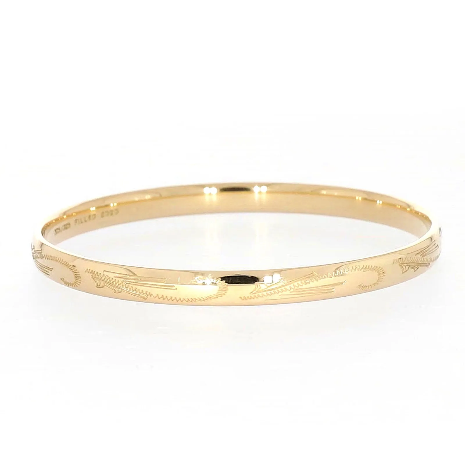 9ct Yellow Gold Silver Filled 68x6mm Engraved Bangle