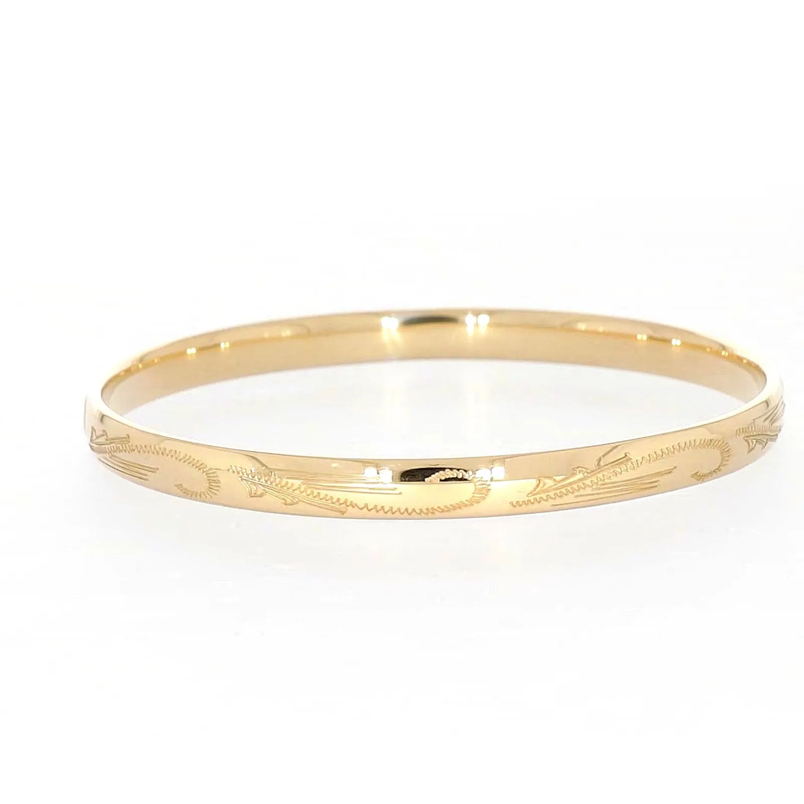 9ct Yellow Gold Silver Filled 68x6mm Engraved Bangle