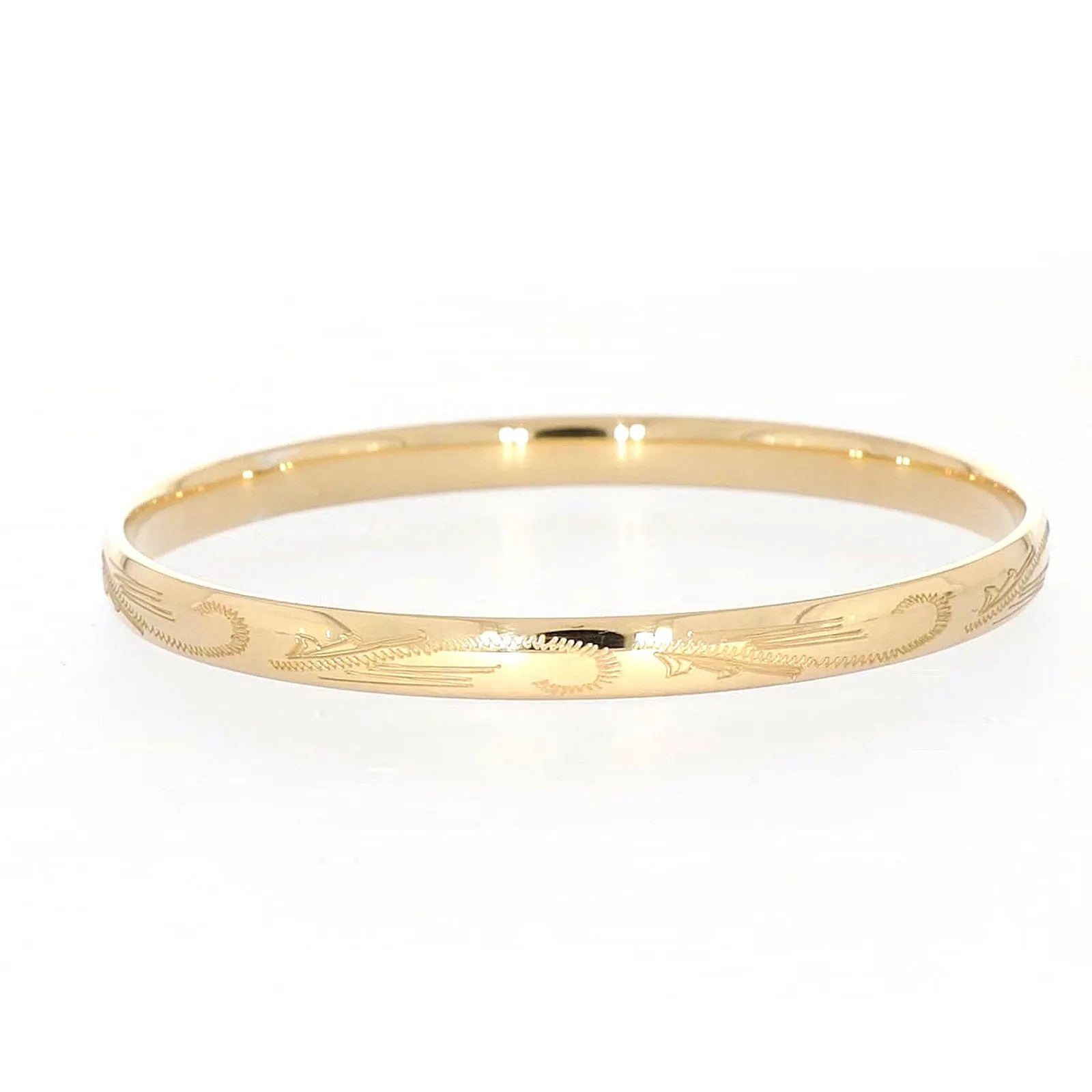 9ct Yellow Gold Silver Filled 68x6mm Engraved Bangle