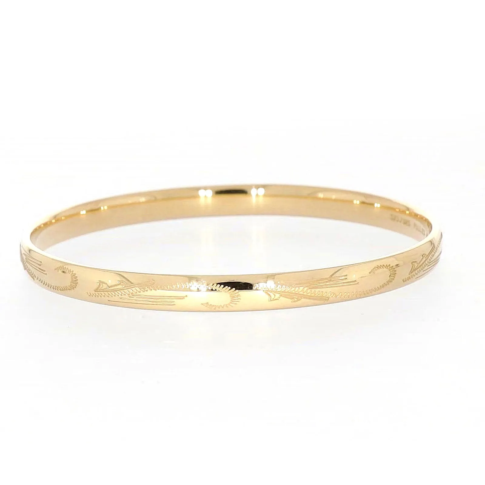 9ct Yellow Gold Silver Filled 68x6mm Engraved Bangle