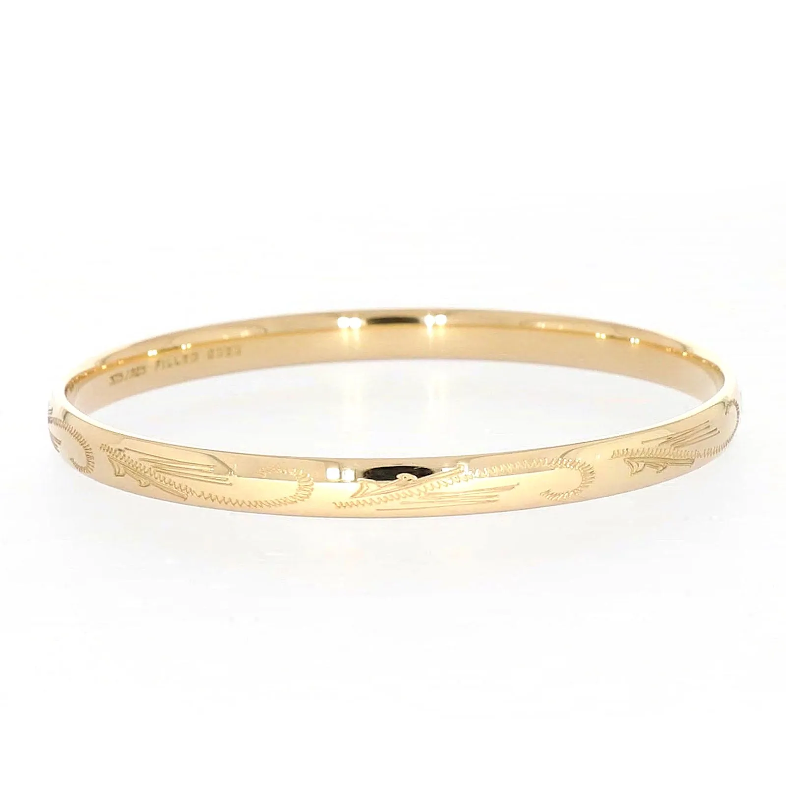 9ct Yellow Gold Silver Filled 68x6mm Engraved Bangle