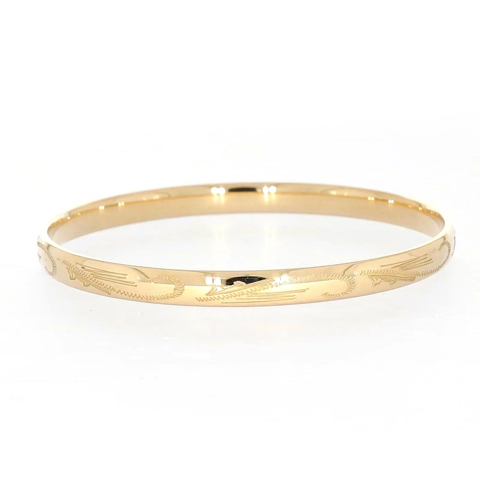 9ct Yellow Gold Silver Filled 68x6mm Engraved Bangle