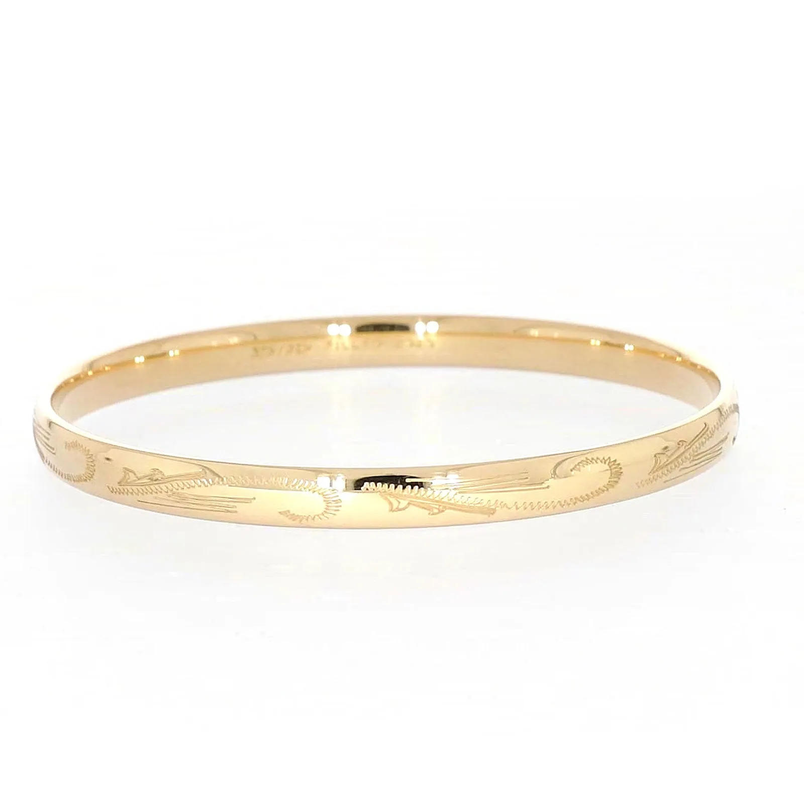 9ct Yellow Gold Silver Filled 68x6mm Engraved Bangle