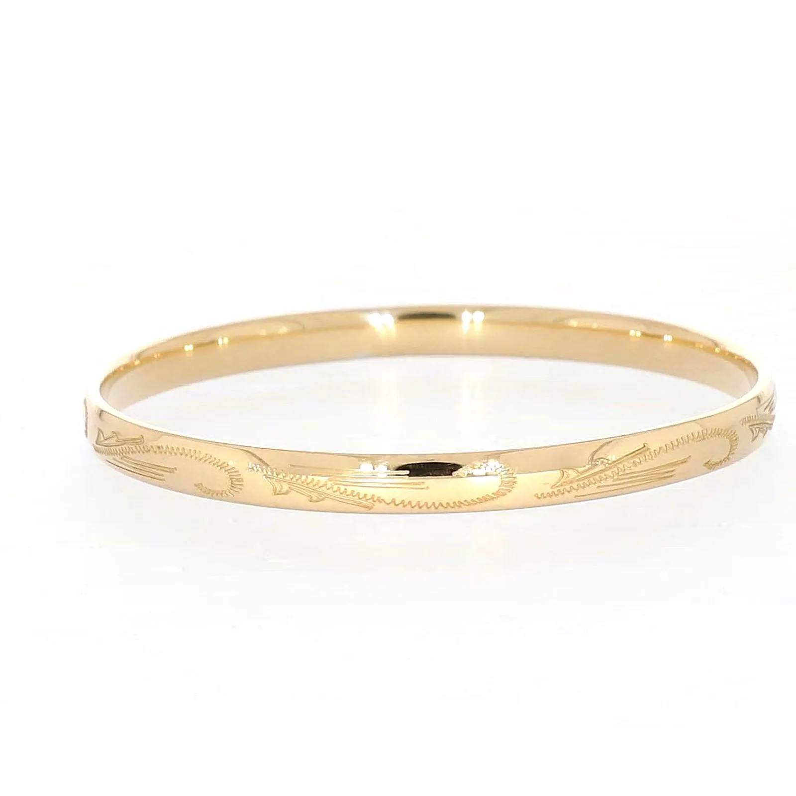 9ct Yellow Gold Silver Filled 68x6mm Engraved Bangle