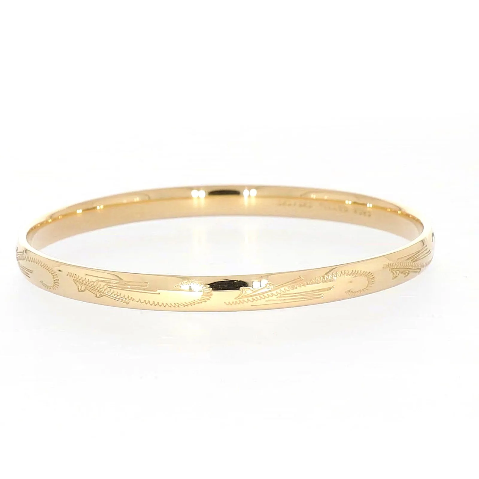9ct Yellow Gold Silver Filled 68x6mm Engraved Bangle
