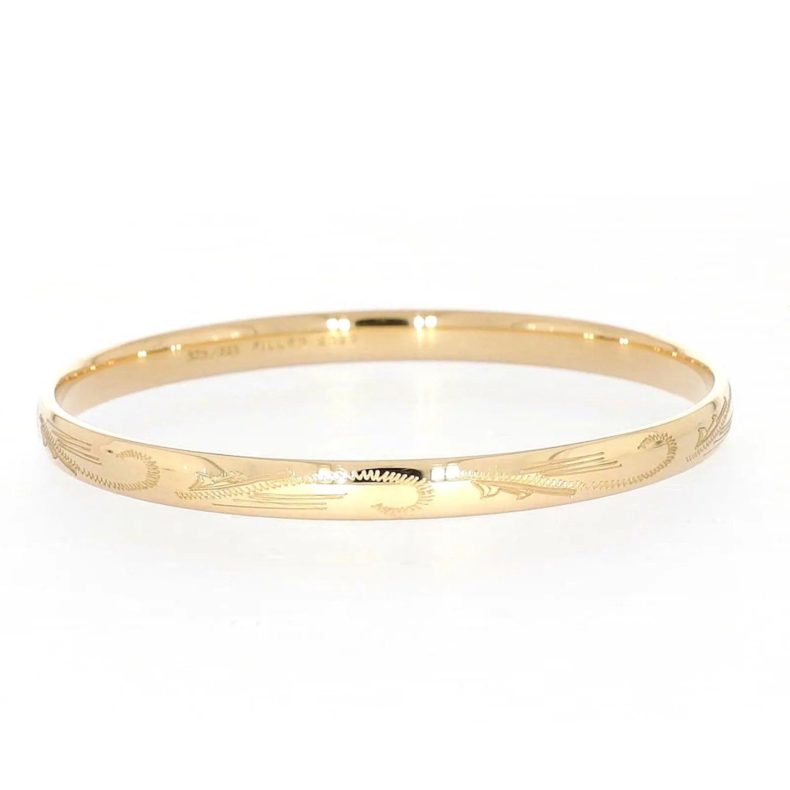 9ct Yellow Gold Silver Filled 68x6mm Engraved Bangle