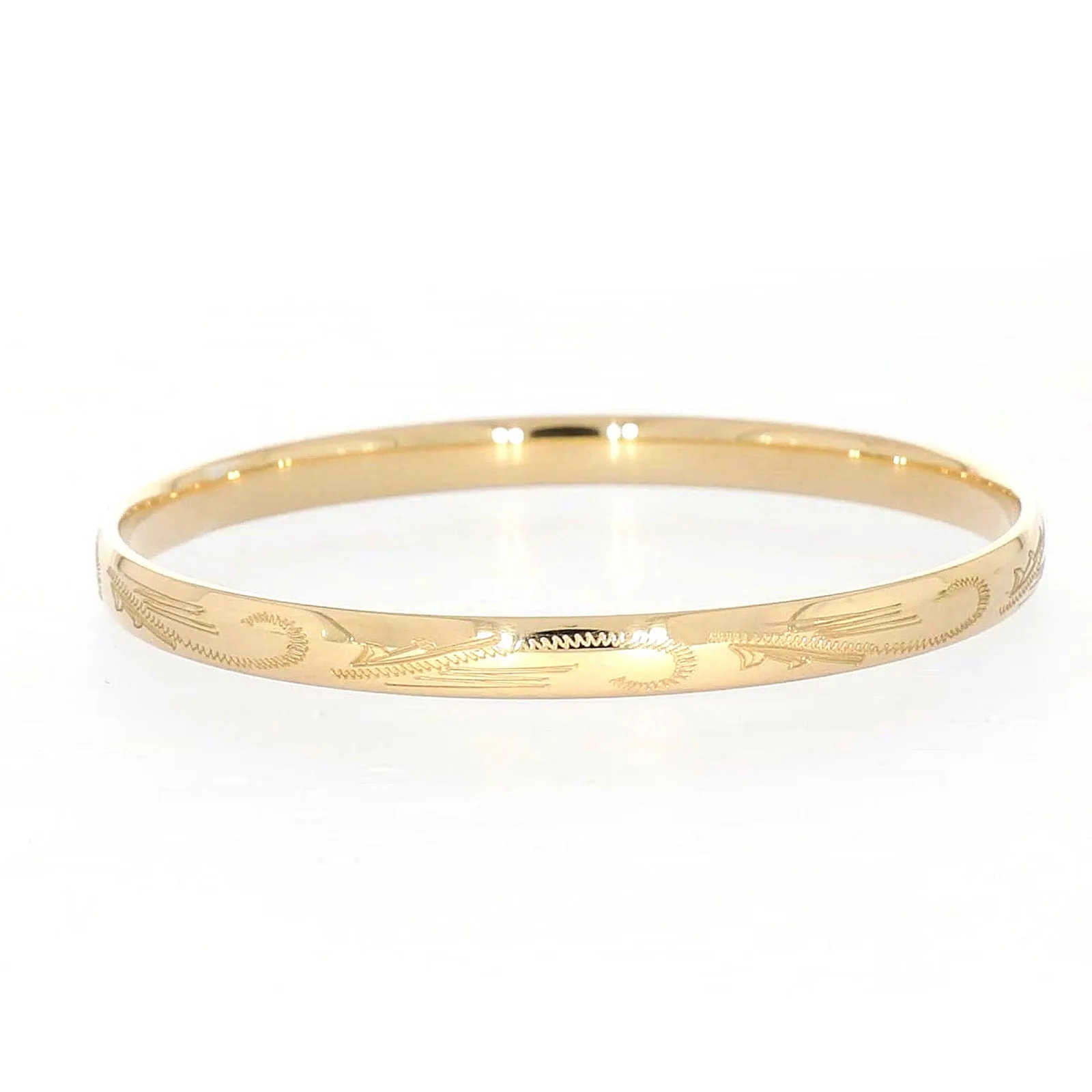 9ct Yellow Gold Silver Filled 68x6mm Engraved Bangle