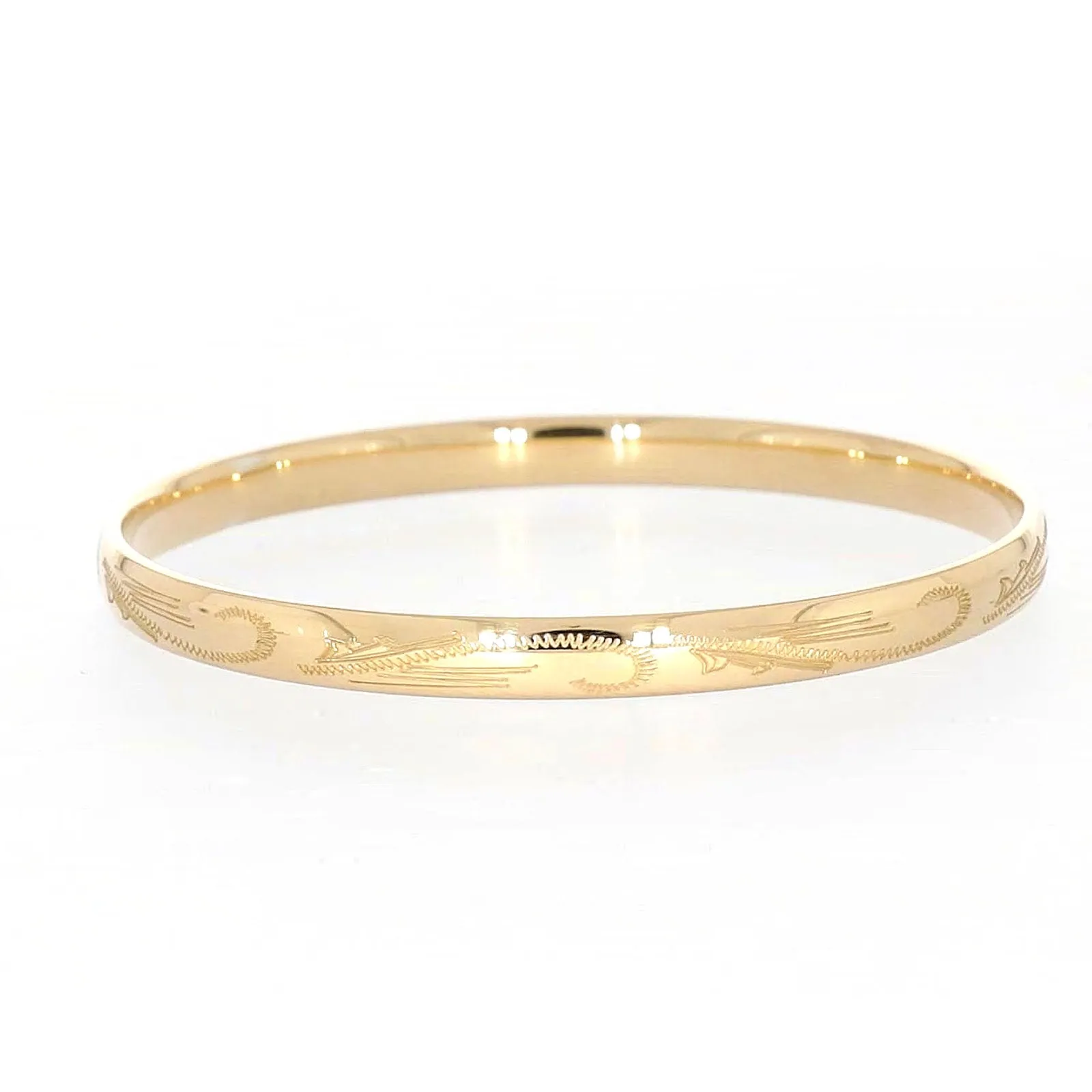 9ct Yellow Gold Silver Filled 68x6mm Engraved Bangle