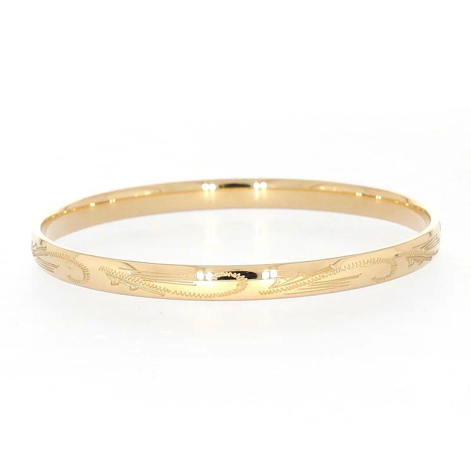 9ct Yellow Gold Silver Filled 68x6mm Engraved Bangle