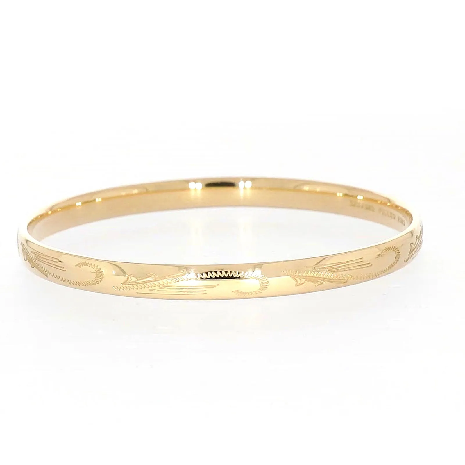 9ct Yellow Gold Silver Filled 68x6mm Engraved Bangle