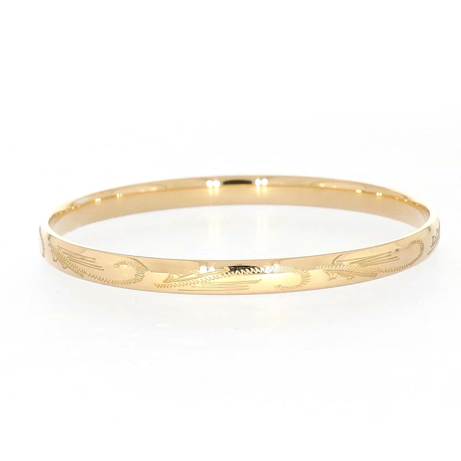 9ct Yellow Gold Silver Filled 68x6mm Engraved Bangle