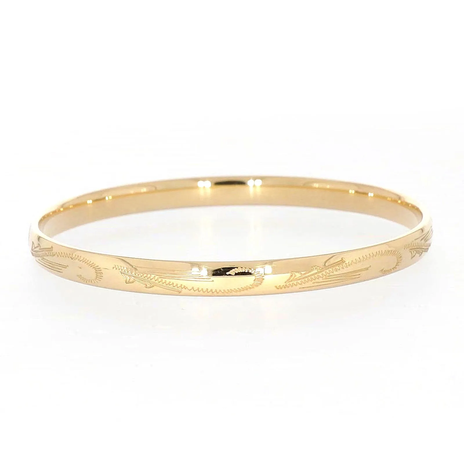9ct Yellow Gold Silver Filled 68x6mm Engraved Bangle