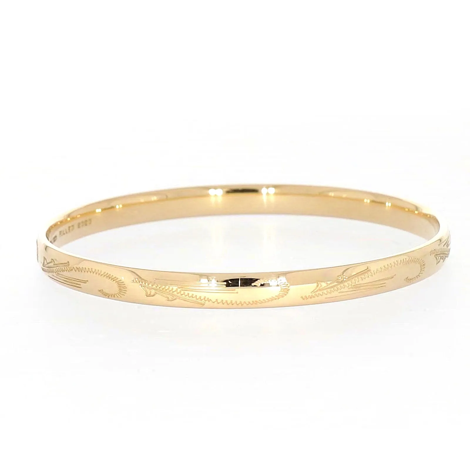 9ct Yellow Gold Silver Filled 68x6mm Engraved Bangle