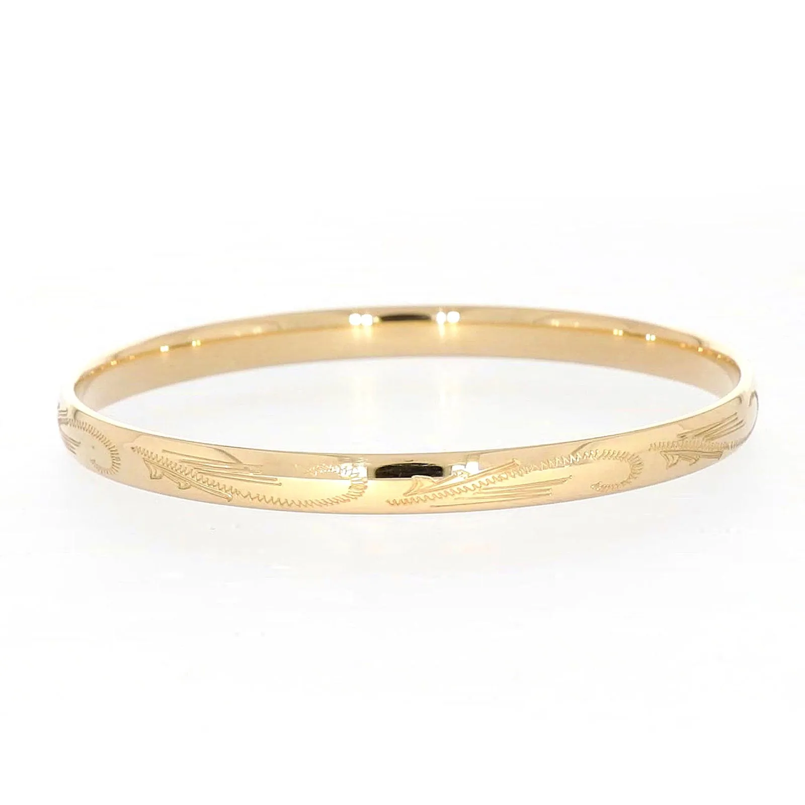9ct Yellow Gold Silver Filled 68x6mm Engraved Bangle
