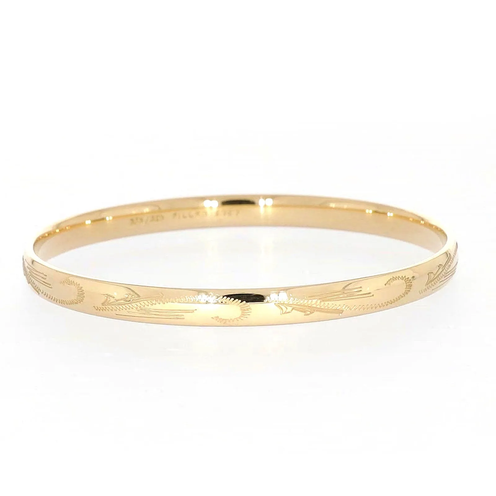 9ct Yellow Gold Silver Filled 68x6mm Engraved Bangle