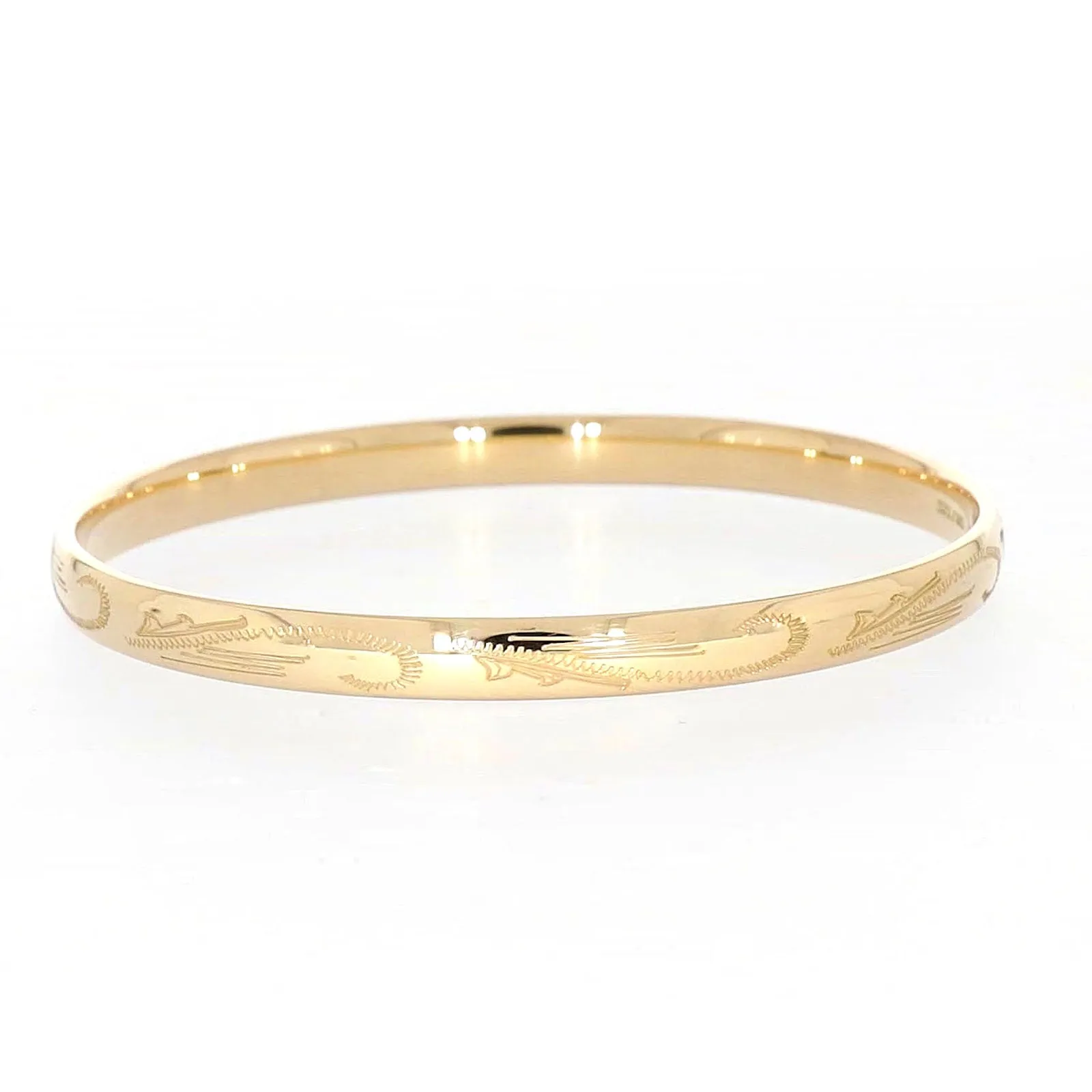 9ct Yellow Gold Silver Filled 68x6mm Engraved Bangle