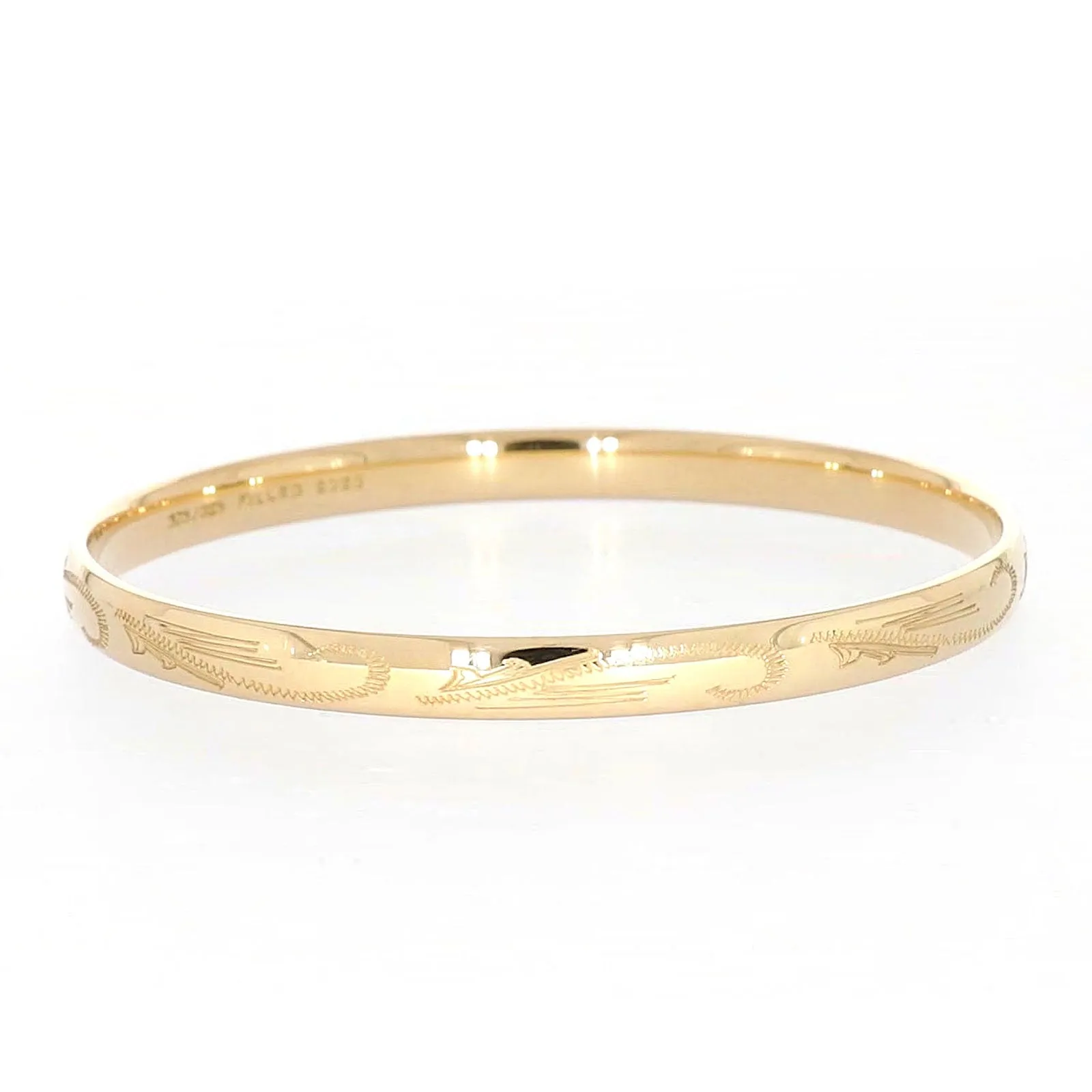 9ct Yellow Gold Silver Filled 68x6mm Engraved Bangle