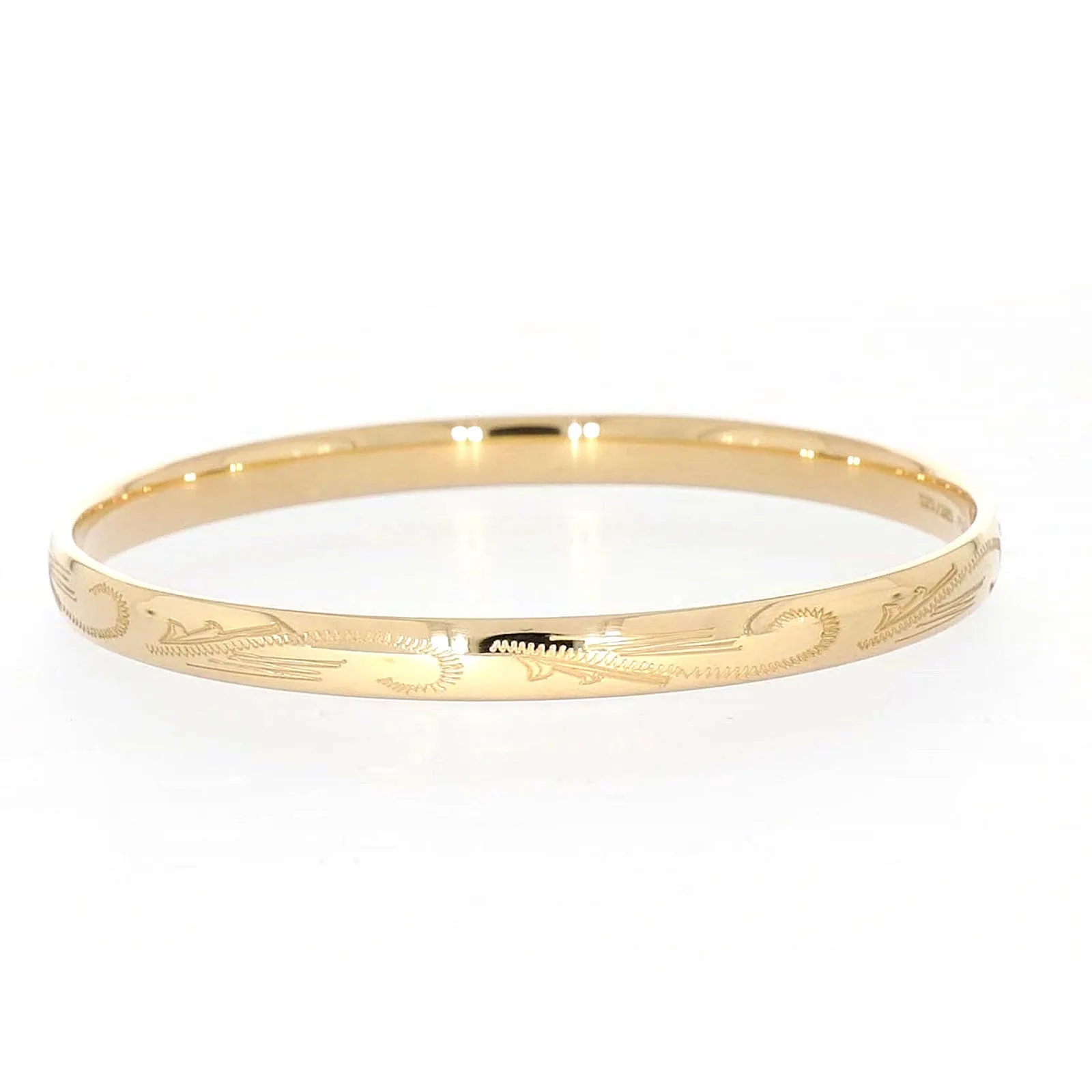 9ct Yellow Gold Silver Filled 68x6mm Engraved Bangle