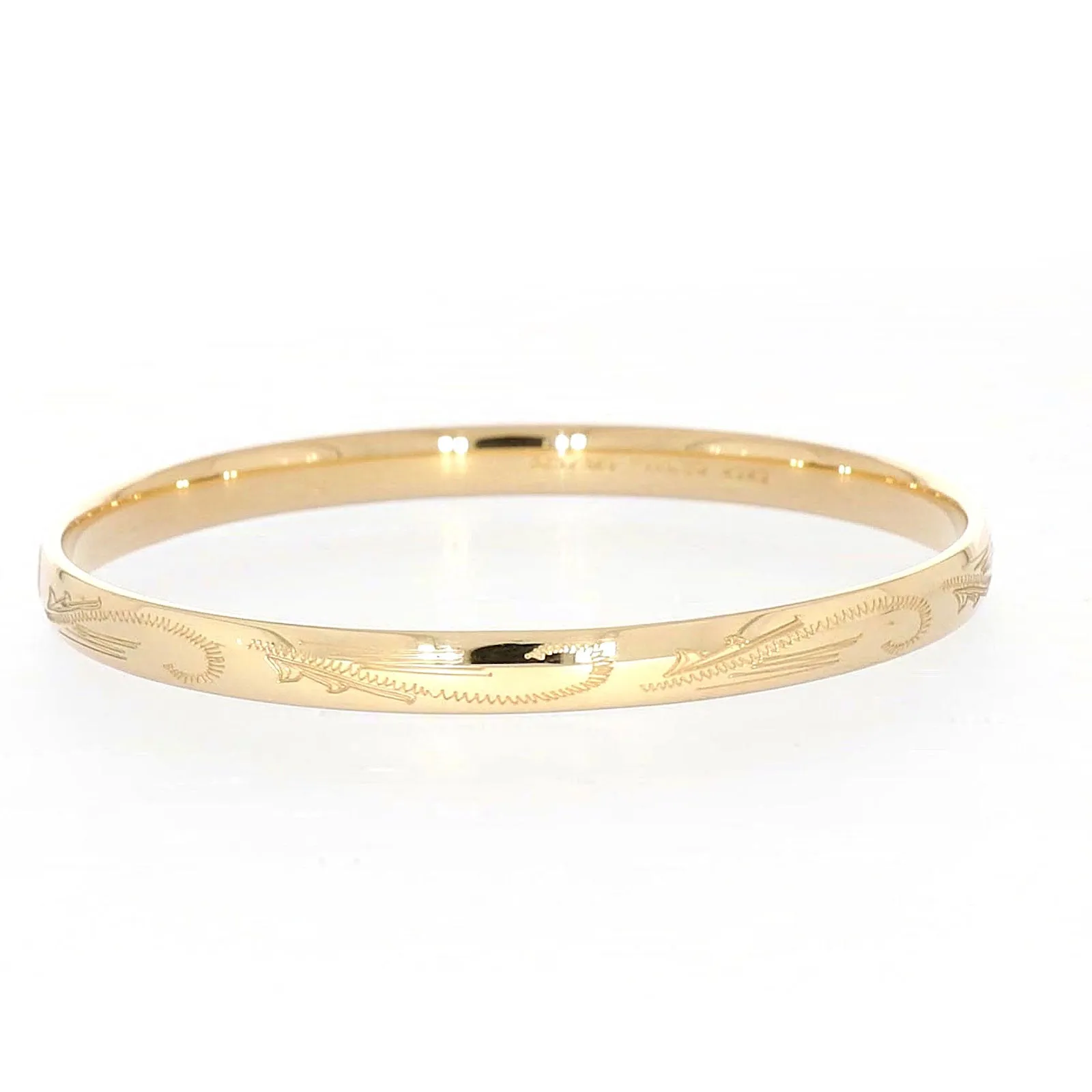 9ct Yellow Gold Silver Filled 68x6mm Engraved Bangle