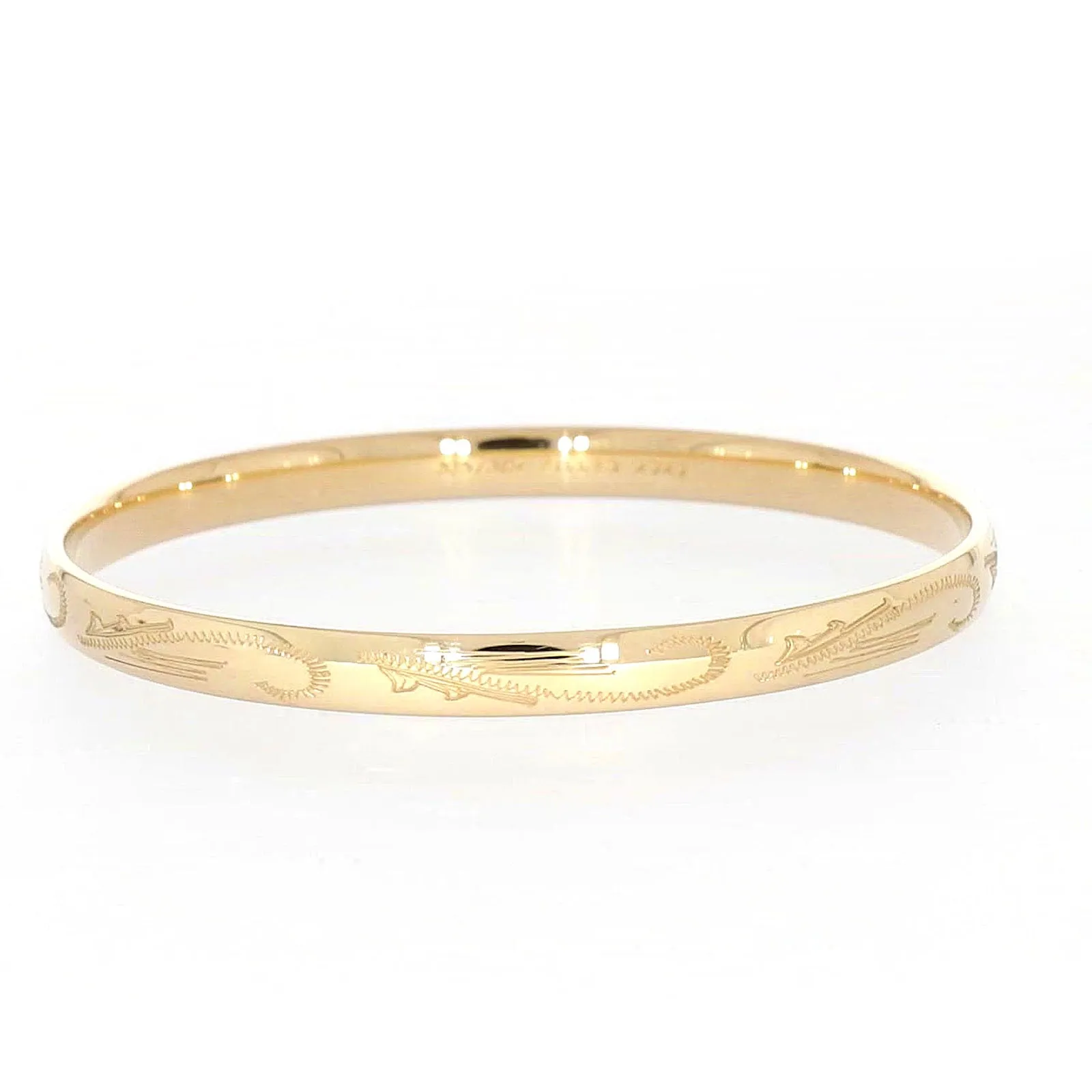 9ct Yellow Gold Silver Filled 68x6mm Engraved Bangle