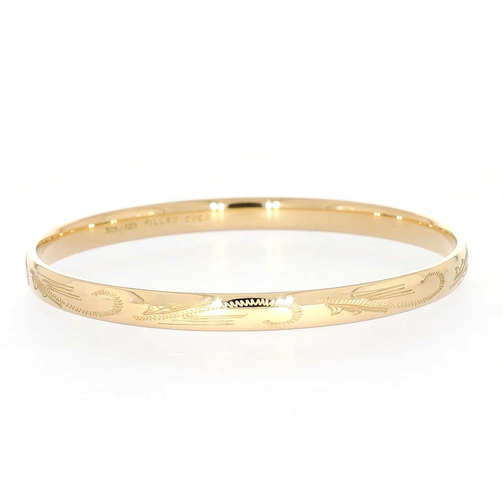 9ct Yellow Gold Silver Filled 68x6mm Engraved Bangle