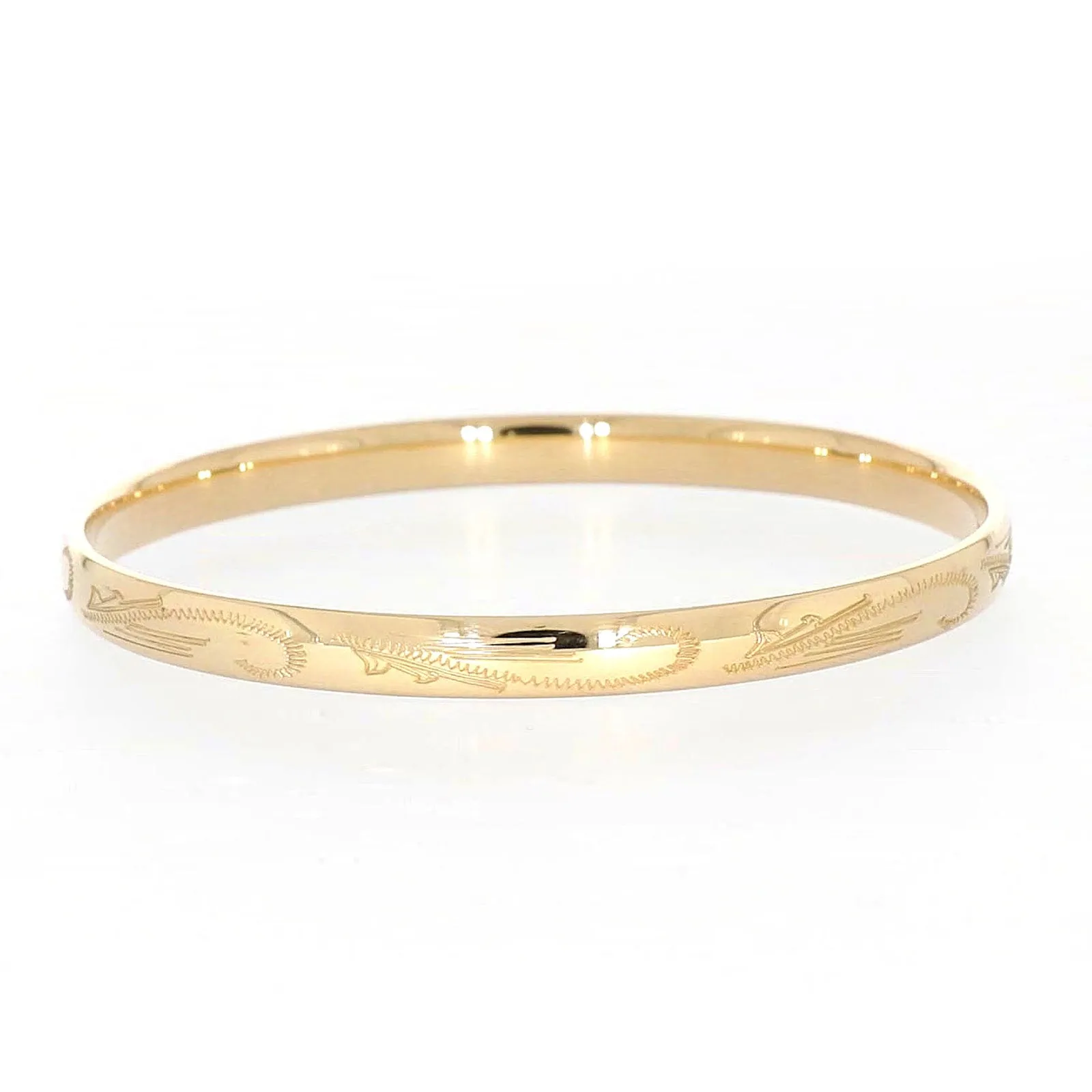 9ct Yellow Gold Silver Filled 68x6mm Engraved Bangle