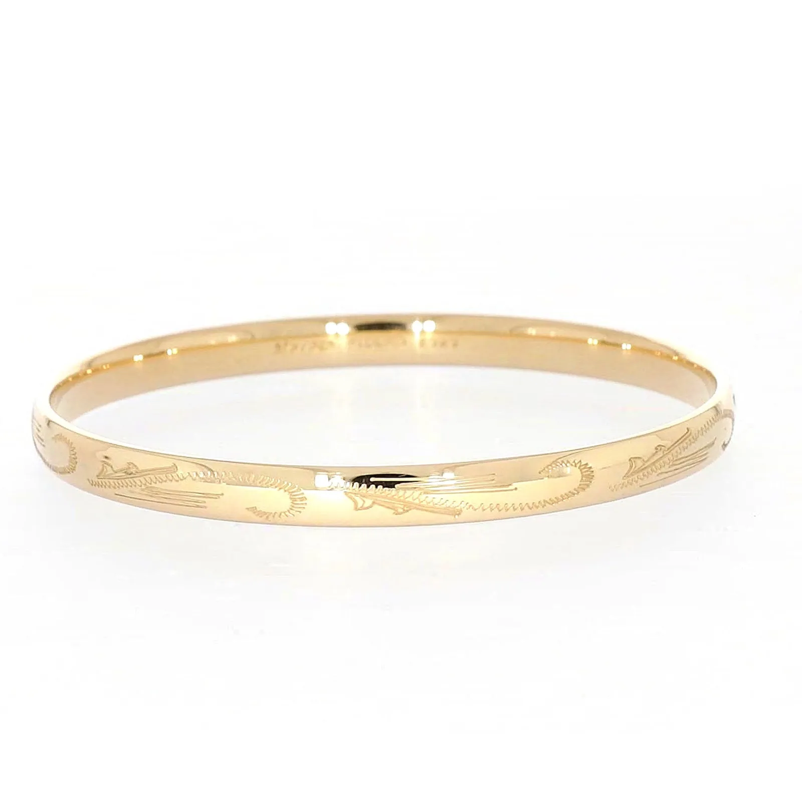 9ct Yellow Gold Silver Filled 68x6mm Engraved Bangle