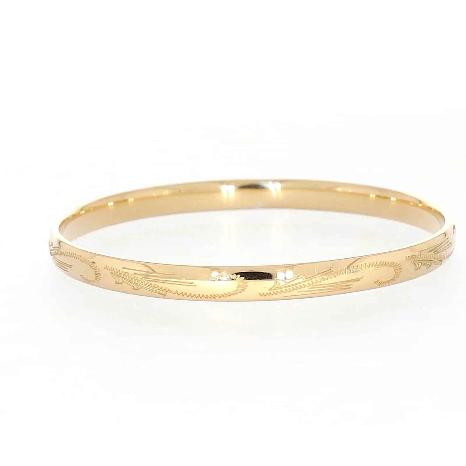 9ct Yellow Gold Silver Filled 68x6mm Engraved Bangle