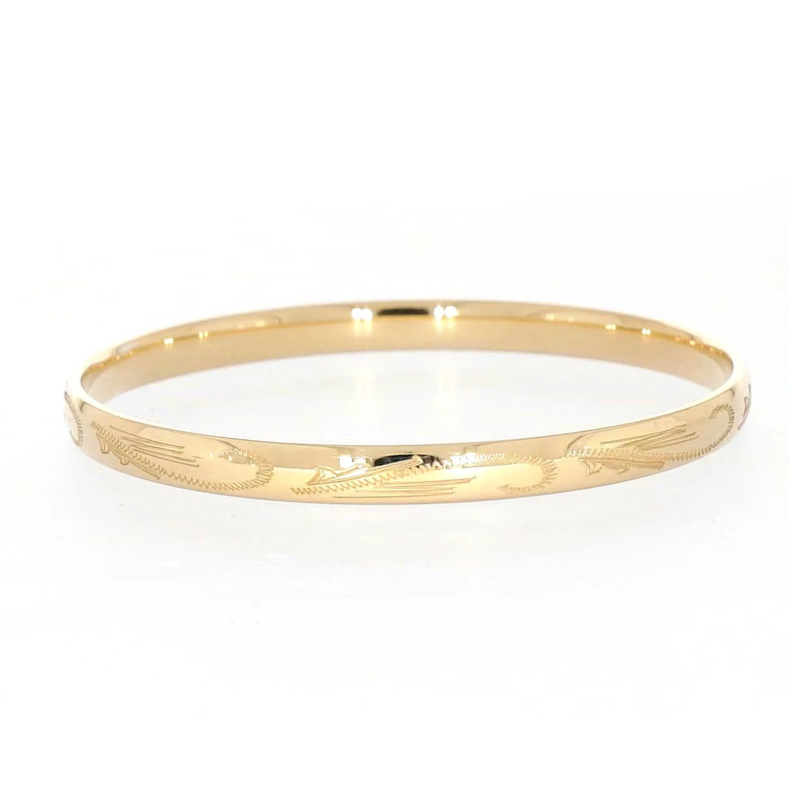 9ct Yellow Gold Silver Filled 68x6mm Engraved Bangle