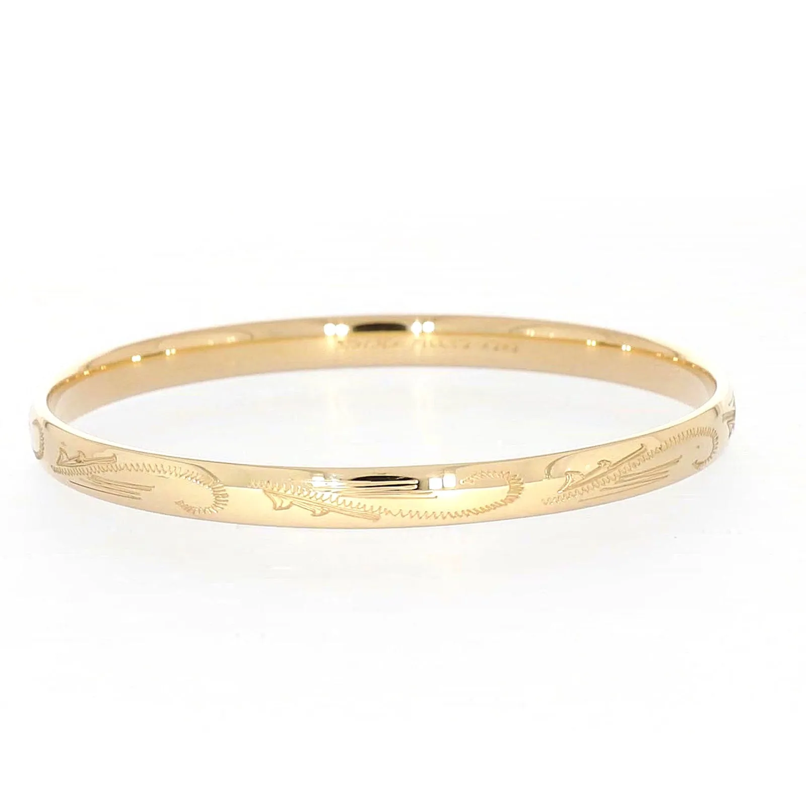 9ct Yellow Gold Silver Filled 68x6mm Engraved Bangle