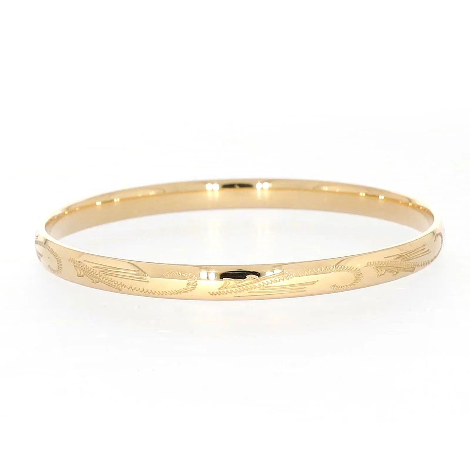 9ct Yellow Gold Silver Filled 68x6mm Engraved Bangle