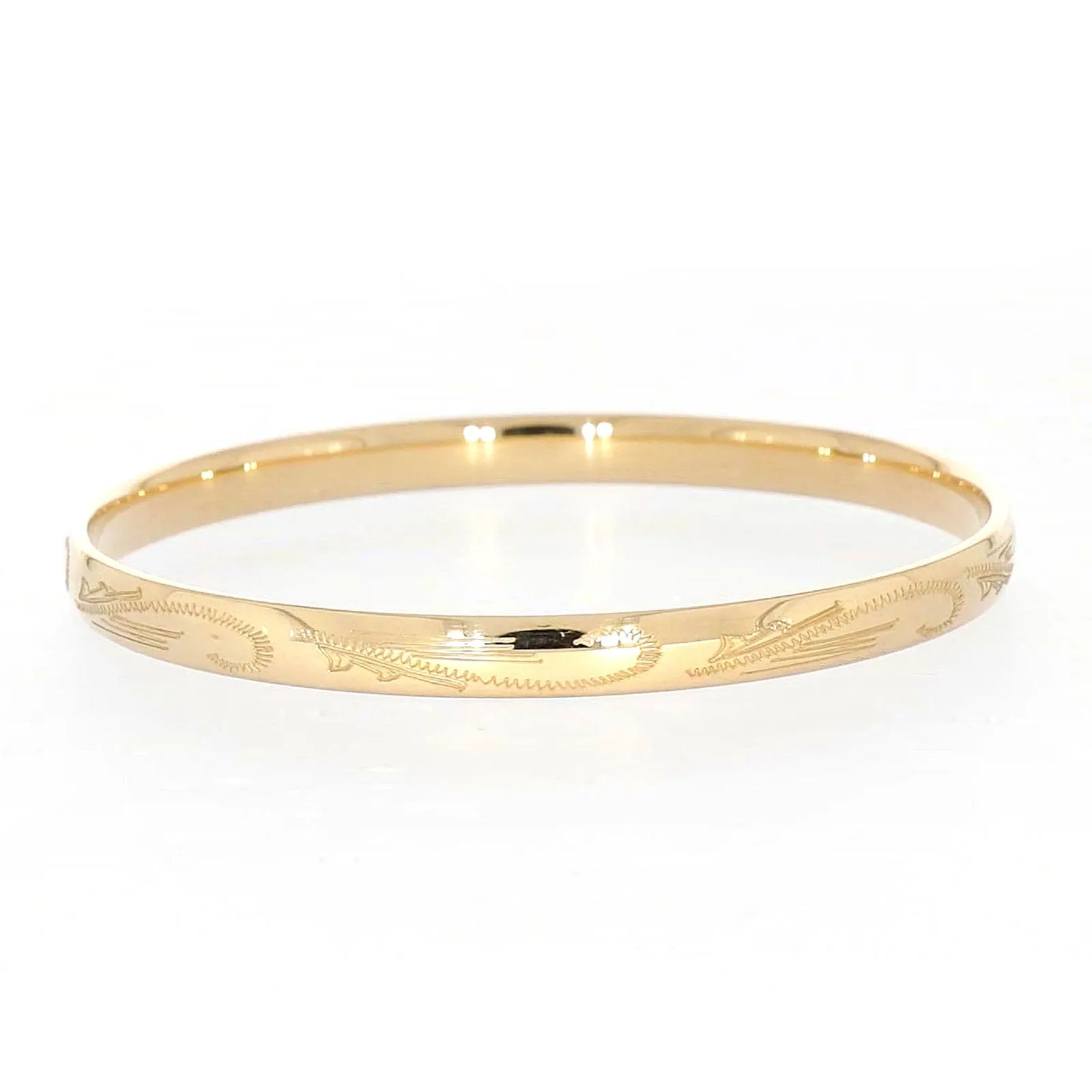 9ct Yellow Gold Silver Filled 68x6mm Engraved Bangle