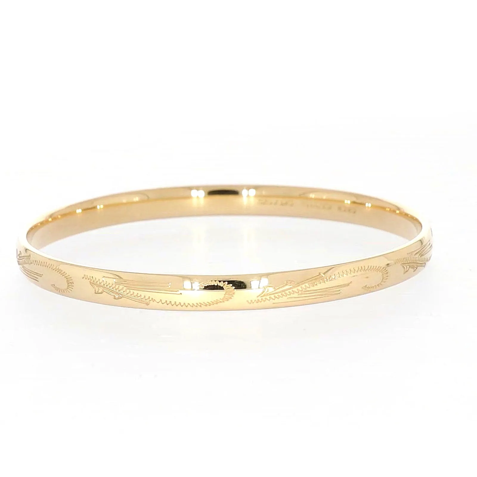 9ct Yellow Gold Silver Filled 68x6mm Engraved Bangle