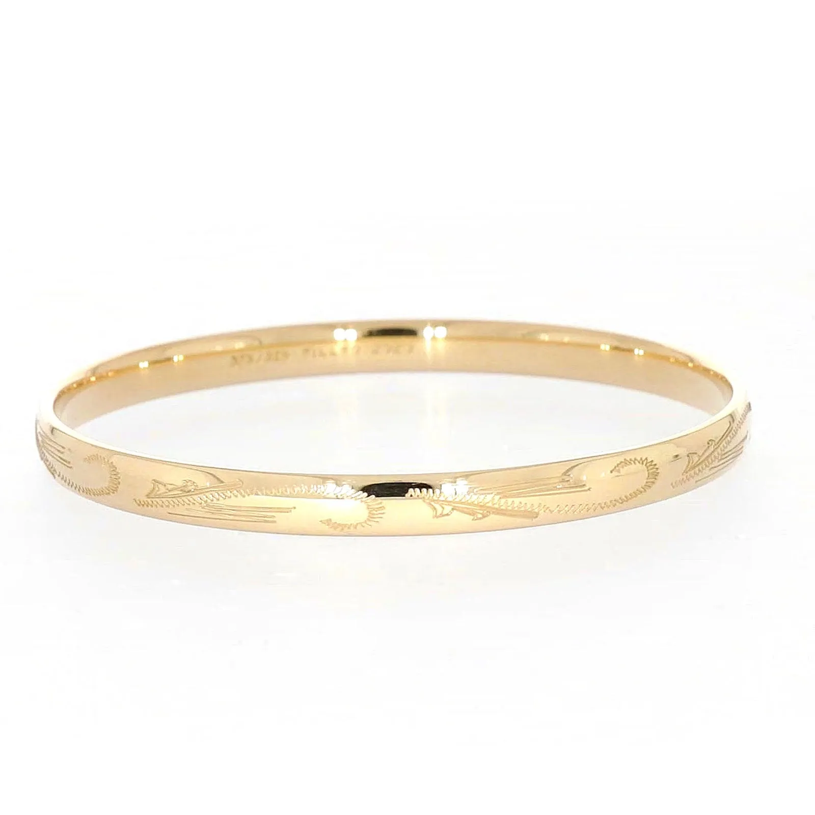 9ct Yellow Gold Silver Filled 68x6mm Engraved Bangle