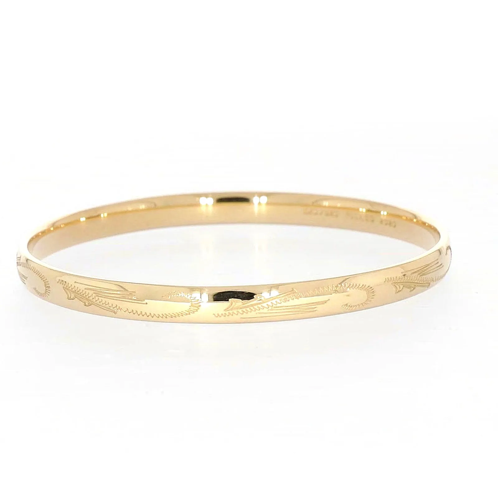 9ct Yellow Gold Silver Filled 68x6mm Engraved Bangle