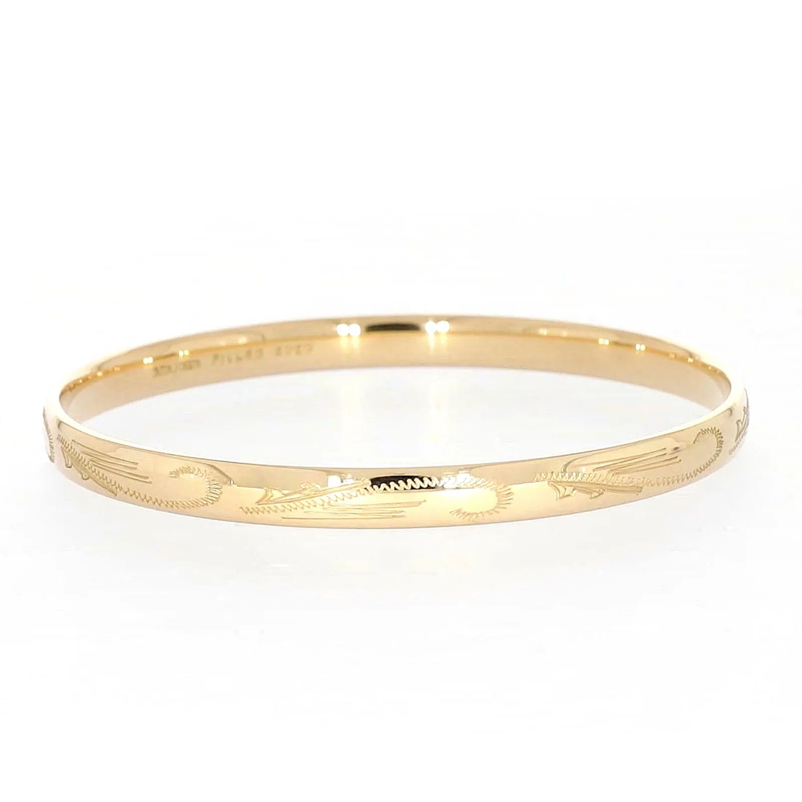 9ct Yellow Gold Silver Filled 68x6mm Engraved Bangle