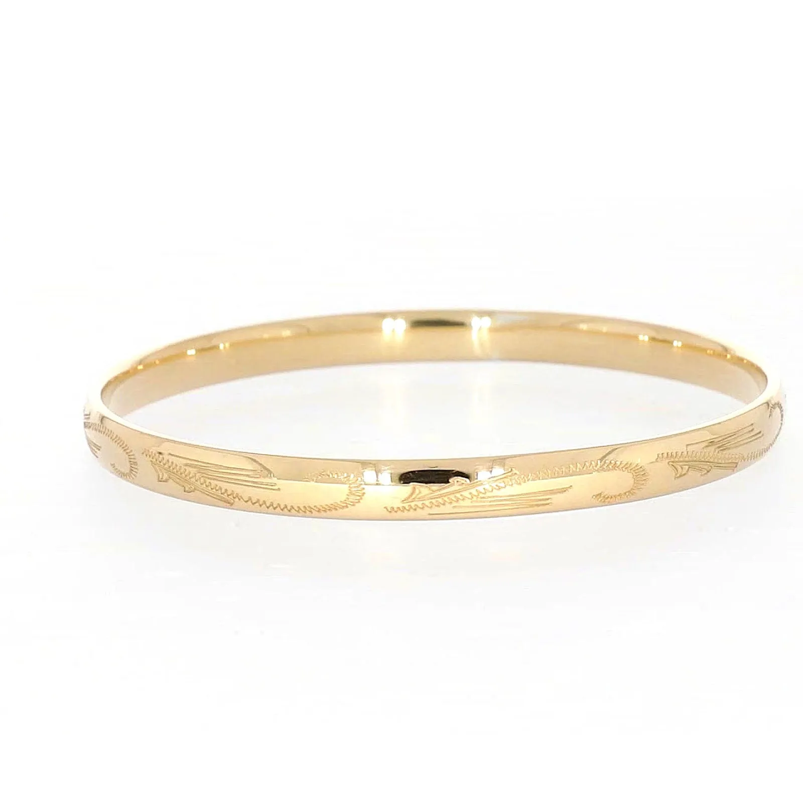 9ct Yellow Gold Silver Filled 68x6mm Engraved Bangle