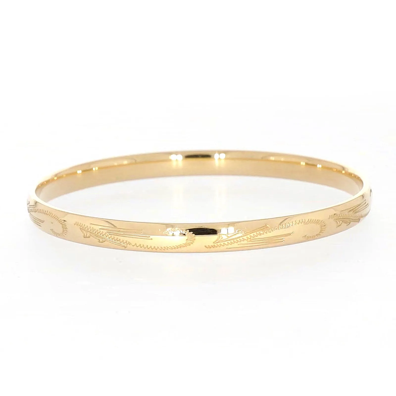 9ct Yellow Gold Silver Filled 68x6mm Engraved Bangle