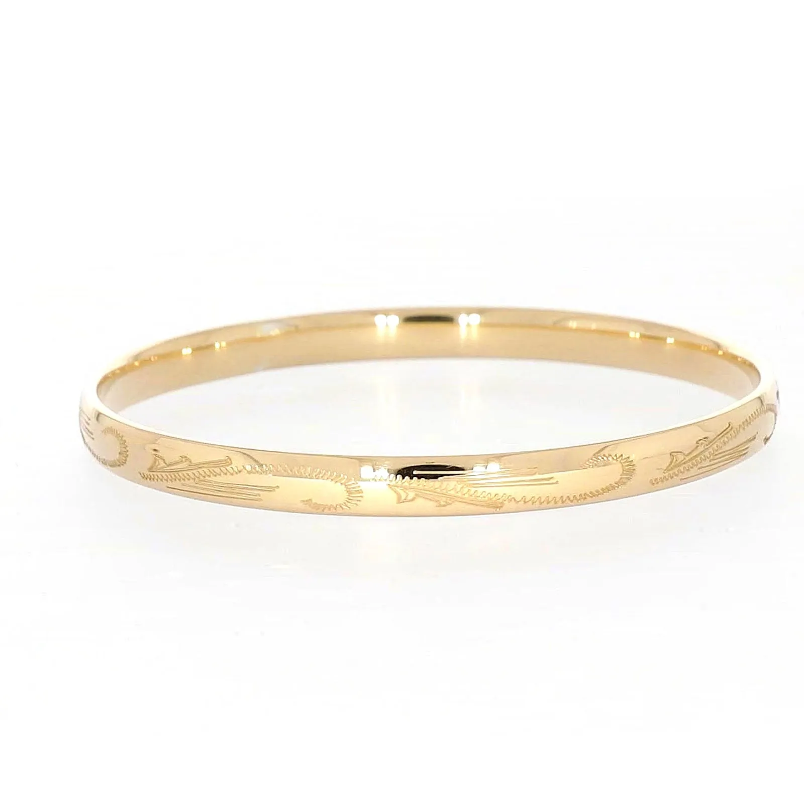 9ct Yellow Gold Silver Filled 68x6mm Engraved Bangle