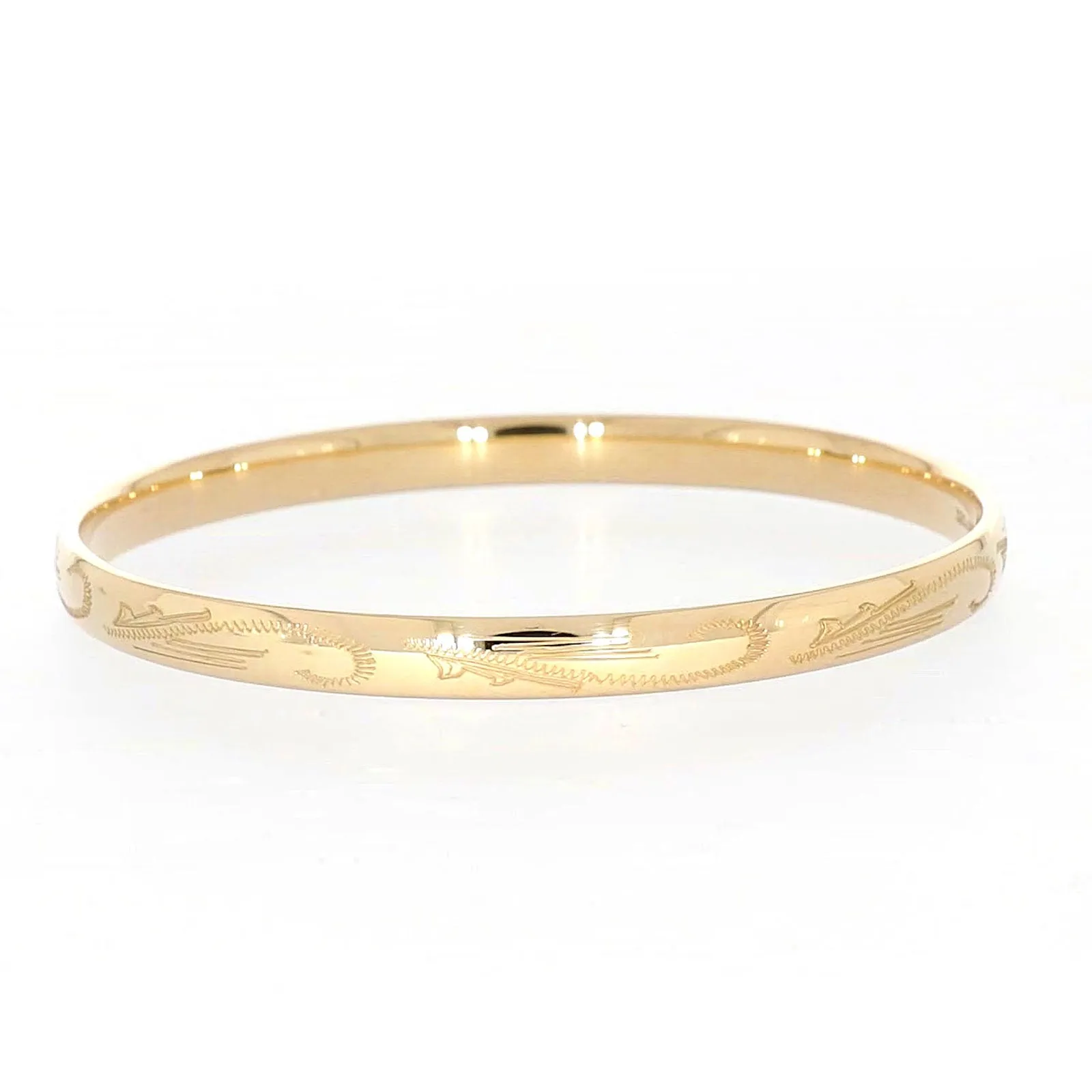 9ct Yellow Gold Silver Filled 68x6mm Engraved Bangle