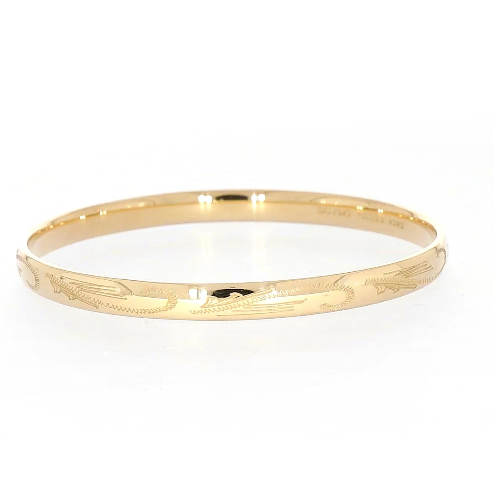 9ct Yellow Gold Silver Filled 68x6mm Engraved Bangle