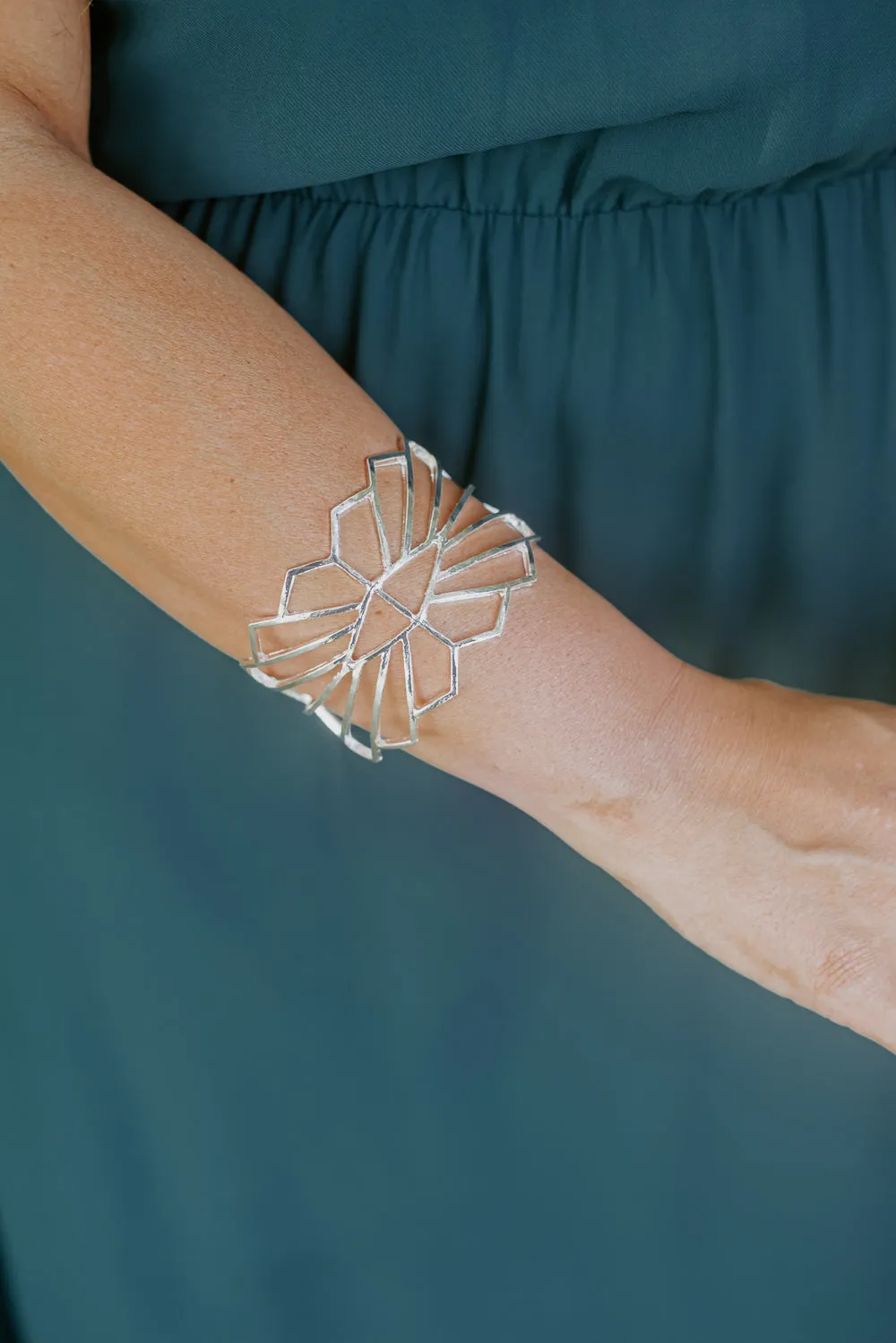 Abstract Metal Cuff Bracelet, Silver