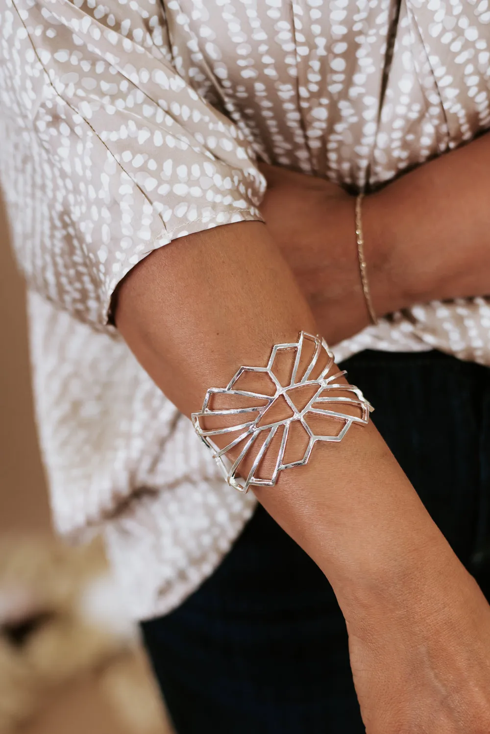 Abstract Metal Cuff Bracelet, Silver