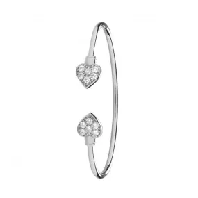 Acotis Silver Bangle Maidens Double Hearts Zirconia Torc G4033M