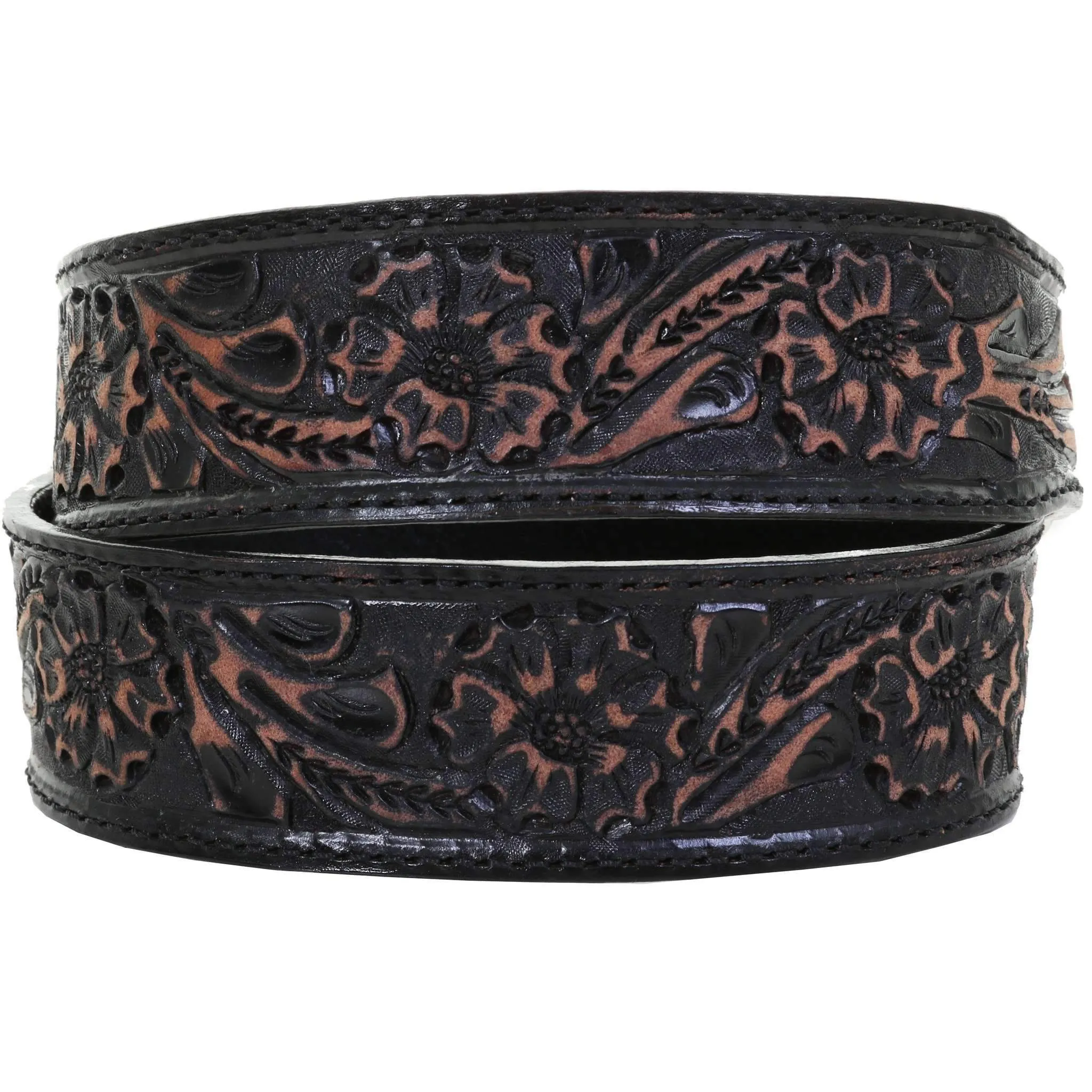 B1002 - Black Walnut Vintage Floral Tooled Belt