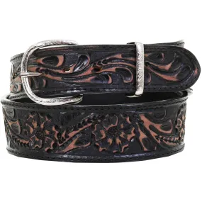 B1002 - Black Walnut Vintage Floral Tooled Belt