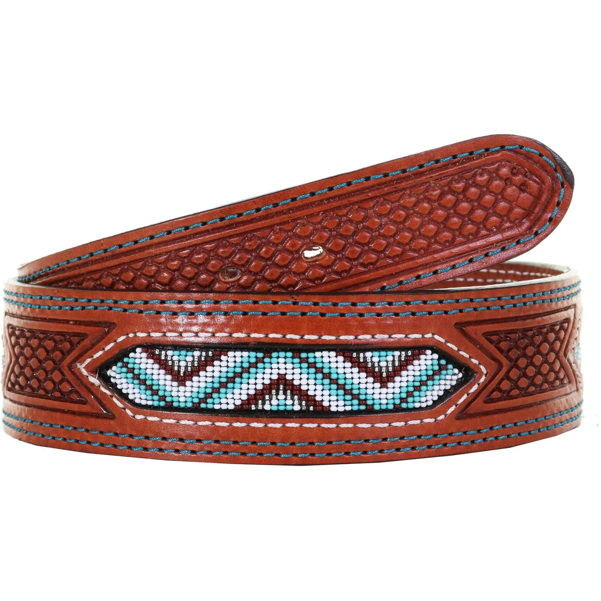 B1037 - Chestnut Leather Beaded Belt
