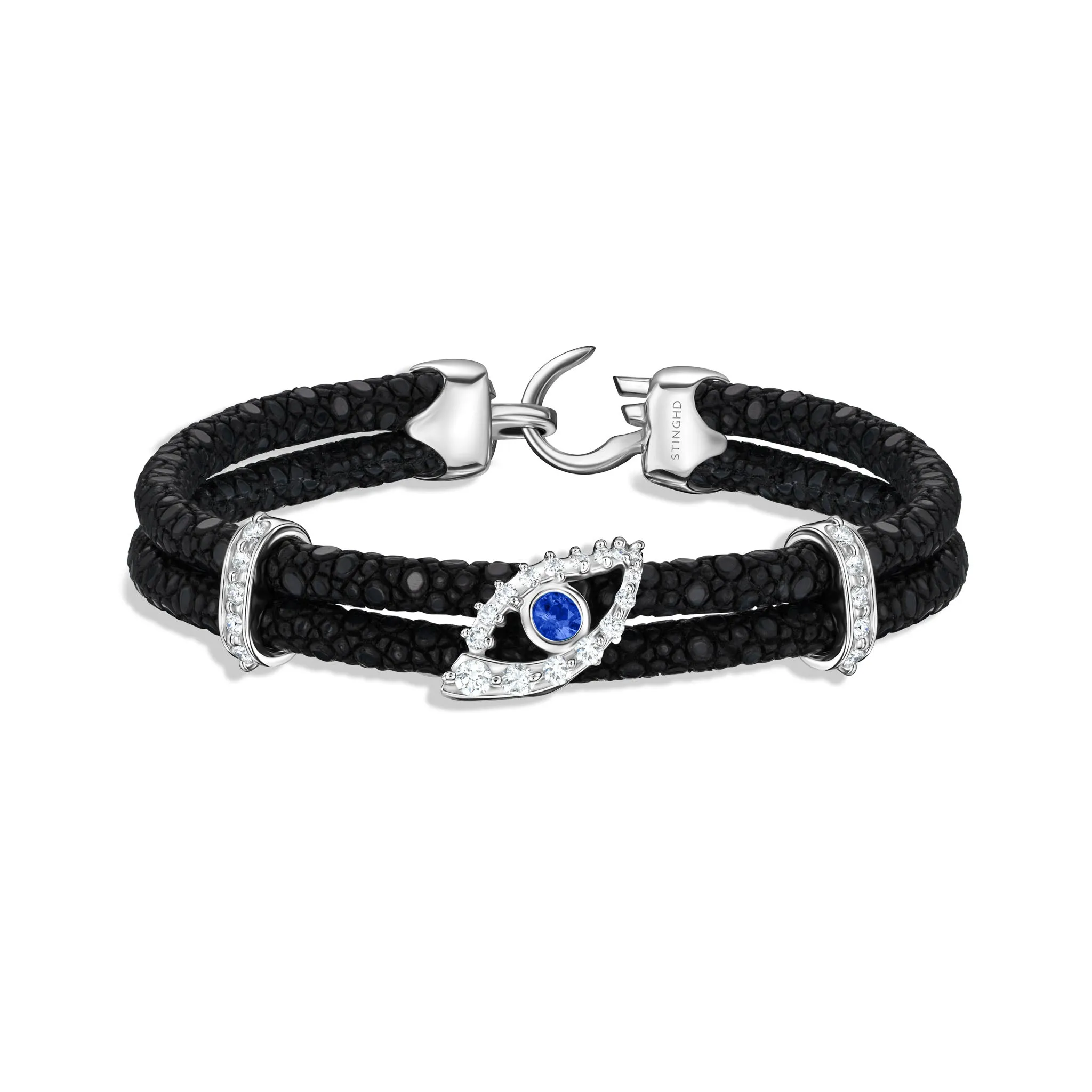 B487  Sapphire Evil Eye White Diamonds with Diamond Columns