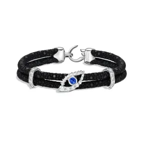 B487  Sapphire Evil Eye White Diamonds with Diamond Columns
